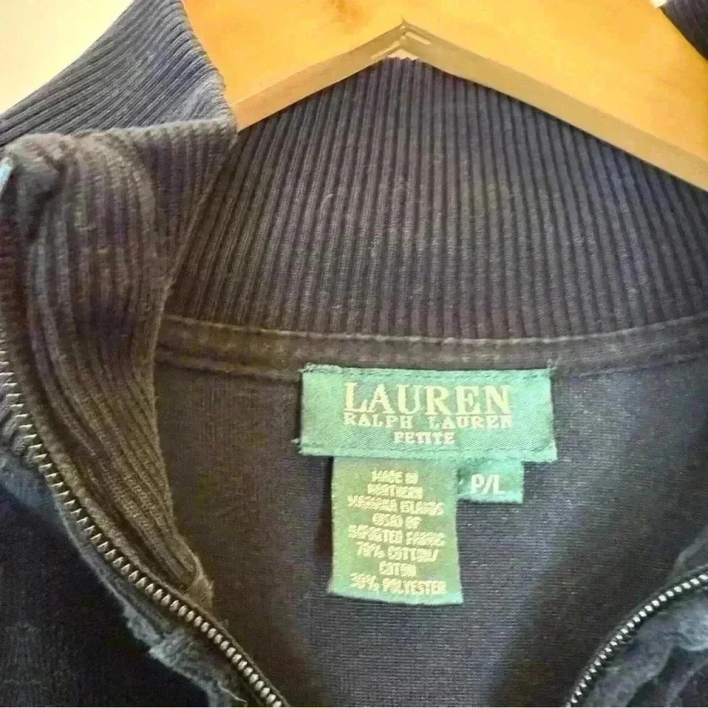 Lauren Ralph Lauren Women's Petite Velour Full Zip Jacket Black L - Picture 10 of 10